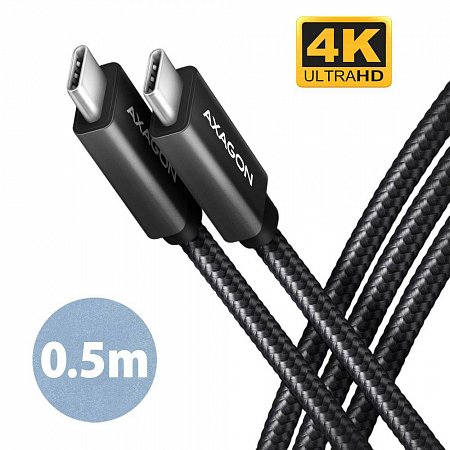 AXAGON BUCM32-CM05AB, SPEED+ kábel USB-C <-> USB-C, 0.5m, USB 20Gbps, PD 100W 5A, 4K HD, ALU, opletenie, čierny