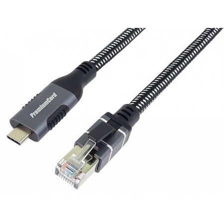 PremiumCord Ethernetový kábel USB-C -> LAN RJ45 10/100/1000 Mb 2m