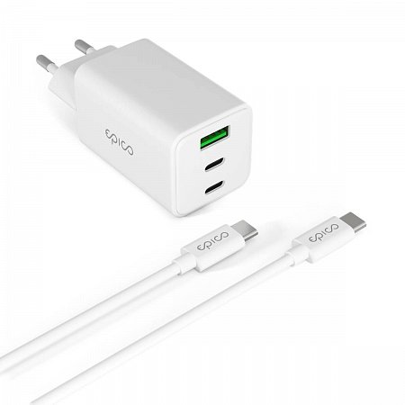 Epico UltraBoost GaN 65W Wall Charger EA65 with 1,2m USB-C Cable - biely