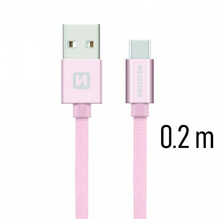Swissten Data Cable Textile USB / USB-C 0.2 m, rose gold