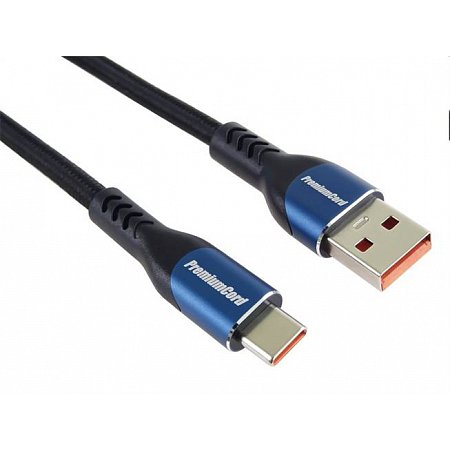 PremiumCord Kábel USB-C/M - USB 2.0 A/M, rýchle nabíjanie prúdom 5A, 1m