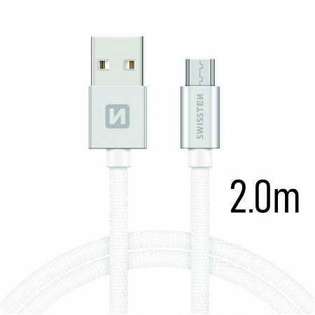 Swissten Data Cable Textile USB / Micro USB 2 m, silver