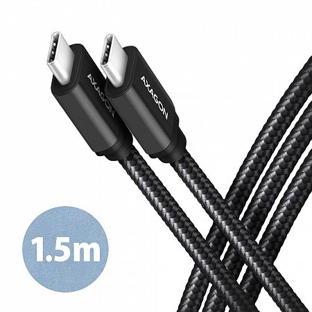 AXAGON BUCM3-CM15AB, SPEED kábel USB-C <-> USB-C, 1.5 m, USB 3.2 Gen 1, PD 60W 3A, ALU, opletenie, čierny
