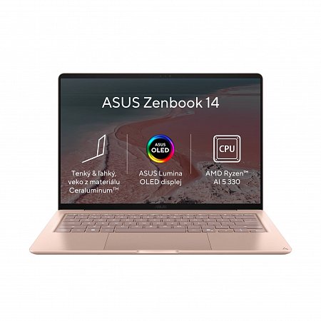ASUS Zenbook 14/AI5-330/24GB/512GB SSD/AMD UMA/14" WUXGA/Win11Home/Rose Pink