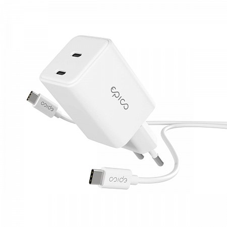 iStores by Epico Ultraboost GaN 45W sieťový adaptér EA45 s 1,2 m USB-C na USB-C kablom - biela