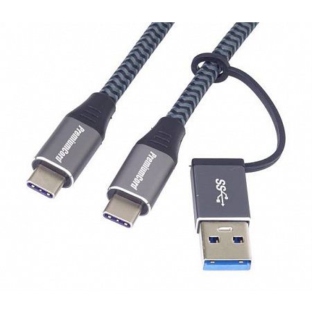 PremiumCord USB-C kábel (USB 3.2 GEN 2x2, 5A, 100W, 20Gbit/s) 2m, bavlnený oplet