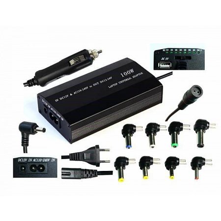 EUROCASE Napájací univerzálny adaptér 100W, vstup AC 110-240V / CAR DC 12V, výstup DC 12-24V, manual