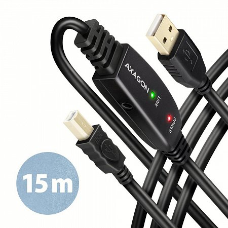 AXAGON ADR-215B, USB 2.0 A-M -> B-M aktivní propojovací / repeater kábel, 15m