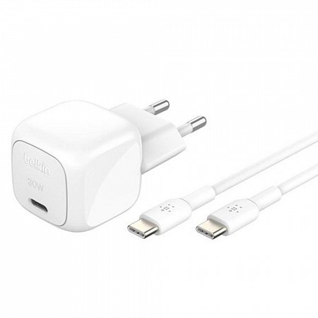 Belkin 30W PD 3.1 USB-C Wall Charger + USB-C/USB-C kábel 1m - White
